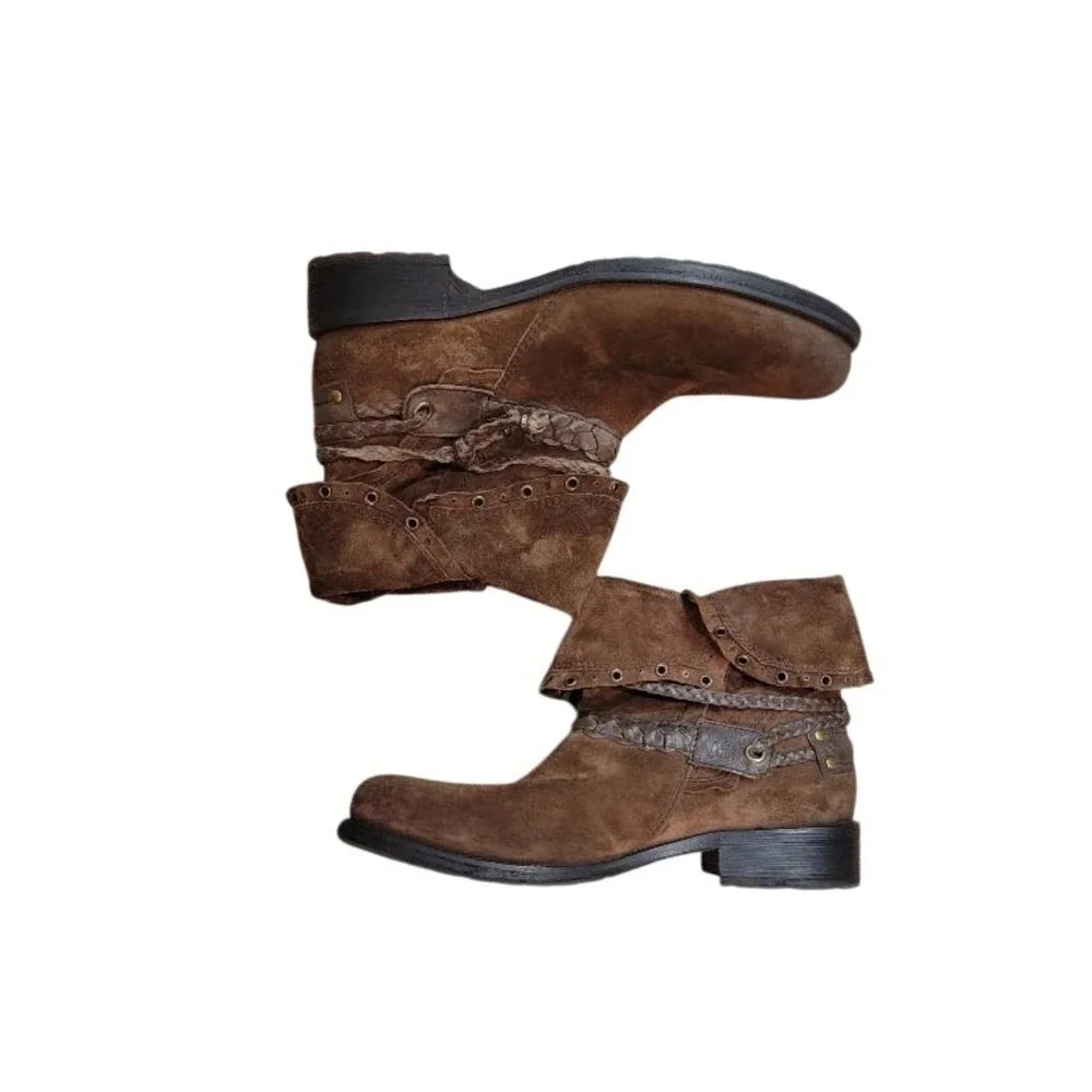 TRASK Suede Cuff Ankle‎ Boots Sz 10M Distressed Boho Rustic Brown